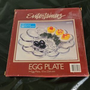 VTG Clear Glass Anchor Hocking 12 Spaces Deviled Egg Plate 10”  EUC